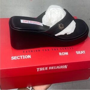True Religion Black Platform Slide Sandals